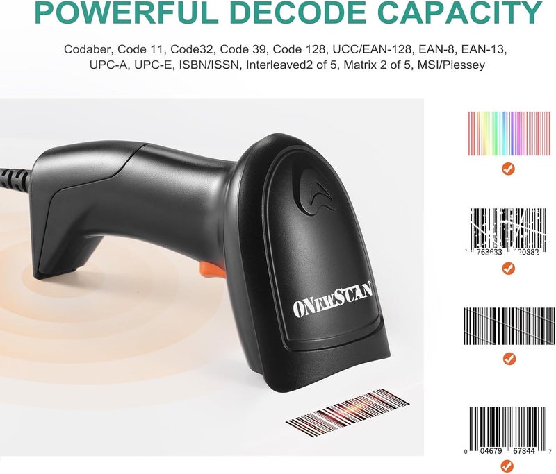 onewscan USB 1D Barcode Scanner, Handheld Wired Laser Barcode Reader with Stand Plug and Play Bar Code Scanners for Warehouse, Library, Supermarket - Image 2